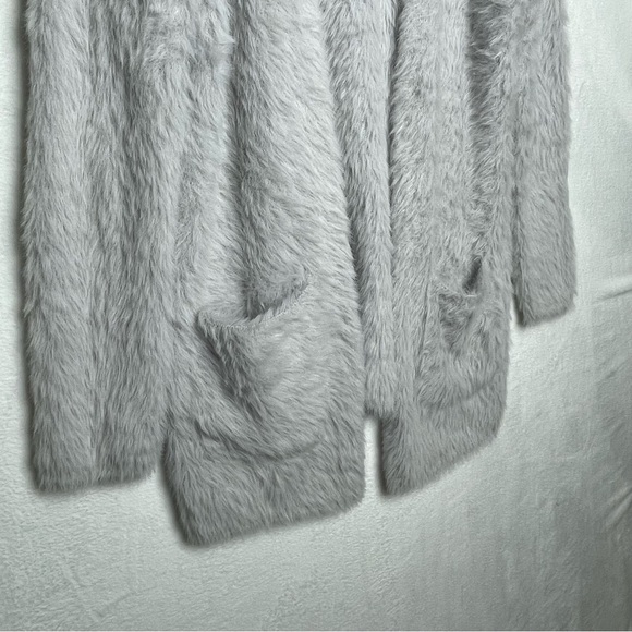 Free People Fuzzy Eyelash Sweater Cardigan Super Soft Cozy Silver Grey Size M - Picture 7 of 7